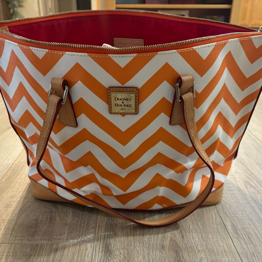 Dooney & Bourke Orange and White Chevron Tote